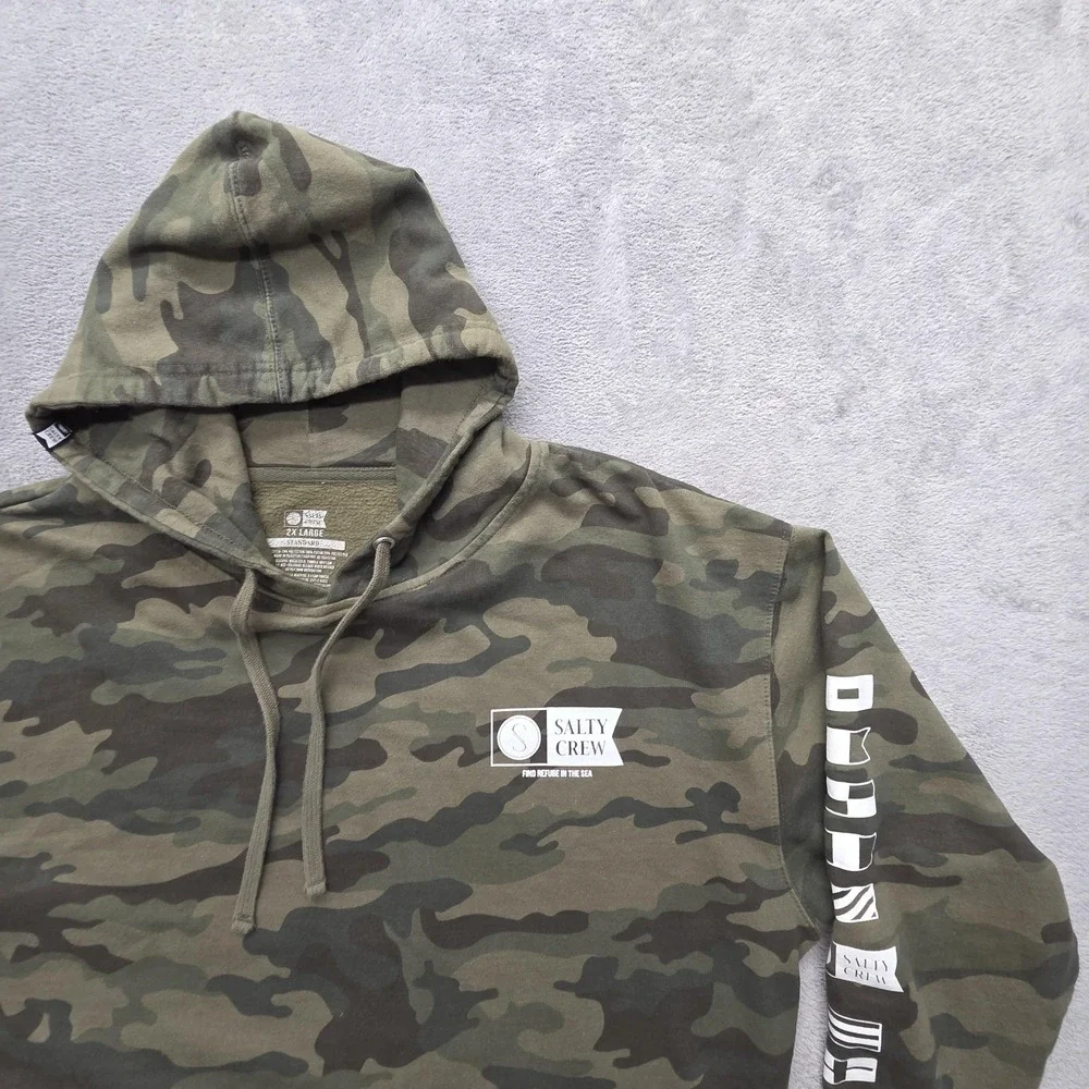 Salty Crew Alpha Hoodie Mens 2XL Green Pullover Fleece Camo Logo